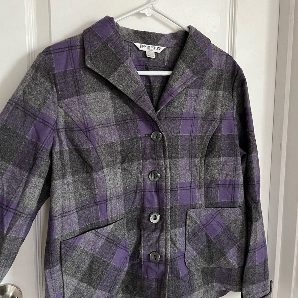 Pendleton Button Down Purple Grey Plaid Jacket Si… - image 3